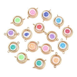 Золотой Пластиковая рамка ccb с бусинами-цветочками из полимерной глины, плоскими круглыми звеньями, подвесками-соединителями, с латунными двойными петлями, разноцветные, золотые, 21x16x4.5 мм, отверстие : 1.6 мм