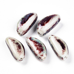 Желтая Старая Ткань  Фарфоровые бусины ручной работы, фантазии античного стекла фарфора, зубчик чеснока, старое кружево, 31~33x15~16.5x12~13.5 мм, отверстие : 2.5~3 мм