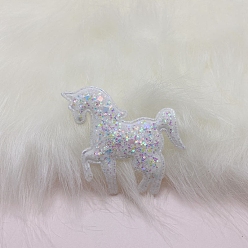White Unicorn PVC Paillette Cabochons, DIY for Hair Accessories, White, 60x55mm