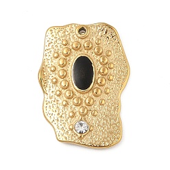 Черный 304 нержавеющей стальной эмали подвески, со стразами, прямоугольник амулеты, реальный 18 k позолоченный, вакуумное покрытие pvd, чёрные, 25x18.5x2 мм, отверстие : 1 мм