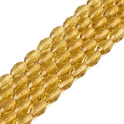 Goldenrod Transparent Glass Beads Strands, Rice, Faceted, Goldenrod, 8~9x5~6mm, Hole: 0.9~1mm, about 67~68pcs/strand, 22.83~23.62 inch(58~60cm)