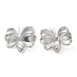 Platinum Brass Studs Earrings, Long-Lasting Plated, Lead Free & Cadmium Free, Bowknot, Platinum, 17x22mm