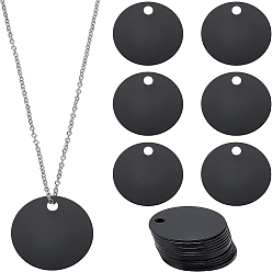 Black 20Pcs Aluminum Blank Metal Tag, Flat Round, Black, 30mm
