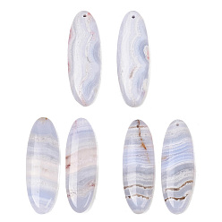 Синий Кружевый Агат Натуральный голубой агат шнурка подвески, рисовые прелести, 37~40x13~13.5x4.5~5 мм, отверстие : 1.2 мм