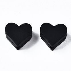 Black Food Grade Eco-Friendly Silicone Beads, Chewing Beads For Teethers, DIY Nursing Necklaces Making, Heart, Black, 13x14x8mm, Hole: 2mm