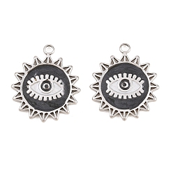 Черный 304 нержавеющей стальной эмали подвески, солнце с оберегом от сглаза, реальный 18 k позолоченный, ионное покрытие (ip), долговечный, чёрные, 21x18x1.5 мм, отверстие : 2 мм