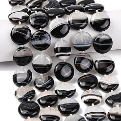 Плоский Круглый Природный агат бисер нитей, окрашенная и подогревом, чёрные, плоско-круглые, 19.5~20.5x7.5~8 мм, отверстие : 1 мм, около 19 шт / нитка, 16.61'' (42.2 см)