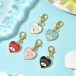(52) Непрозрачная лаванда 5 шт. подвесные украшения из сплава в форме сердца с глазом, Сплав с застежками когтя омара, разноцветные, 28 мм