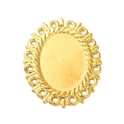 Golden Iron Cabochon Connector Settings, Etched Metal Embellishments, Oval, Golden, Tray: 24x18mm, 37.5x31x1mm, Hole: 1.4mm