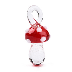 Красный Подвески лэмпворк ручной работы, гриб, красные, 26~30.5x14x14 мм, отверстие : 2~5x4~5.5 мм