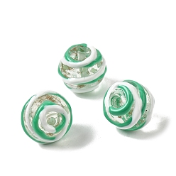 Зеленый Бусины ручной работы из эмали с золотым песком, бусины ручной работы, круглые, два тона, зелёные, 13x11~12 мм, отверстие : 1.5 мм