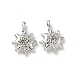 Платина Подвески из сплава и страза, солнечные чары, без свинца и без кадмия, стойки покрытие, платина, 17.5x13x5 мм, отверстие : 2.2x3.5 мм