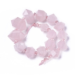 Rose Quartz Natural Rose Quartz Beads Strands, Faceted, Polygon, with Rondelle Glass Beads, 17~40x12~20mm, Hole: 1.8mm, about 15pcs/strand, 14.56~15.35 inch