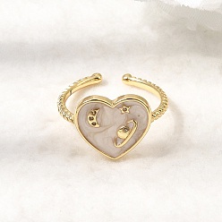 Настоящее золото 18K Браслет-манжета из латуни с микропаве из кубического циркония и эмалью, открытые кольца., сердце, без кадмия и без свинца, долговечный, стойки покрытие, реальный 18 k позолоченный, размер США 7 1/4 (17.5 мм)