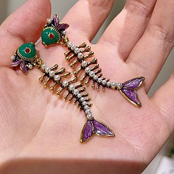 Золотой Серьги-гвоздики из искусственного жемчуга в форме рыбьей кости, с эмалью, золотые, 60 мм