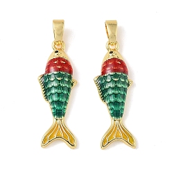 (123L) Белый крем непрозрачный блеск Латунные микро проложить кубического циркония подвески, с эмалью, рыбы прелести, долговечный, реальный 18 k позолоченный, огнеупорный кирпич, 25.5x19x3.5 мм, отверстие : 4x2 мм