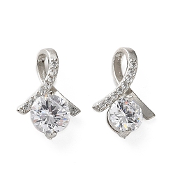 Платина Латунные микропаве прозрачные подвески с фианитом, слезинки, платина, 21.5x13x5 мм, отверстие : 7x3 мм