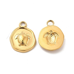 Настоящее золото 18K Ионное покрытие (ip) 304 подвески из нержавеющей стали, плоский круг с подвеской в виде морской черепахи, реальный 18 k позолоченный, 16.5x13x2.5 мм, отверстие : 2 мм