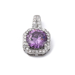 Средняя Орхидея Латунные микро проложить кубического циркония подвески, квадратных амулеты, средне орхидеи, 17x11x6 мм, отверстие : 5x1.5 мм