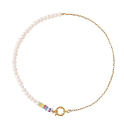 Золотой Винтажное ожерелье из бисера из натурального жемчуга для девочек и женщин, 304 ожерелье-цепочка из нержавеющей стали в венецианском стиле., золотые, 18.7 дюйм (47.5 см)