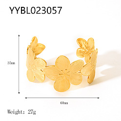 Настоящее золото 18K Браслеты-манжеты из нержавеющей стали для женщин, цветок, реальный 18 k позолоченный