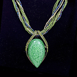 Аквамарин Ожерелья в стиле бохо с подвеской в форме капли из цинкового сплава, смолы и стеклянных бусин, аквамарин, 17.72 дюйм (45 см)