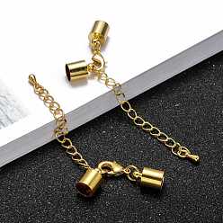 Golden Brass Chain Extender, with Cord Ends and Lobster Claw Clasps, Nickle Free, Golden, 38mm, Cord End: 11x7mm, Hole: 6mm, Chain Extender: 50mm