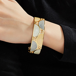 Light Blue Vintage Elegant 201 Stainless Steel Enamel Open Ladies Cuff Bangles for Parties, Golden, Light Blue, Inner Diameter: 2.36 inch(6cm)