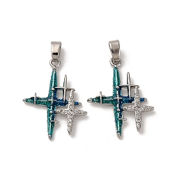 Платинированный Латунные микро проложить кубического циркония подвески, без кадмия, без никеля и без свинца, с эмалью, звезды прелести, Реальная платина, 25x19x3 мм, отверстие : 2.3x4.7 мм