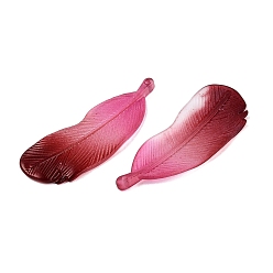 Ярко-Розовый Двухцветные подвески из матового акрила, формы перьев, ярко-розовый, 46.5x17x3.5 мм, отверстие : 1.4 мм