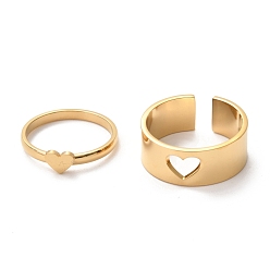 Золотой 304 комплекты перстней из нержавеющей стали, широкие манжеты и кольца на манжетах, пара колец на день святого валентина, сердце, золотые, размер США 6 3/4 (17.1 мм), размер США 9 1/4 (19.1 мм), 2 шт / комплект