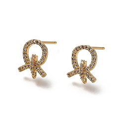 Прозрачный Фурнитура для сережек-гвоздиков из латуни с микропаве из кубических цирконий, долговечный, без никеля , с петлей, реальный 18 k позолоченный, прозрачные, 12x9.5 мм, отверстие : 1 мм, штифты : 0.9x12 мм