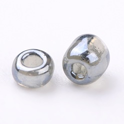 Gray Glass Seed Beads, Trans. Colours Lustered, Round, Gray, 3mm, Hole: 1mm, about 10000pcs/pound