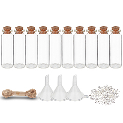Clear DIY Pendant Decoration Kits, with Glass Wishing Bottles, Cork Stopper, Jute Twine, Iron Screw Eye Pin Peg Bails and Plastic Funnel Hopper, Clear, 30x70mm, Hole: 17mm, 12pcs/set