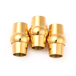 Golden 304 Stainless Steel Magnetic Clasps with Glue-in Ends, Ion Plating (IP), Barrel, Golden, 15x8~10mm, Hole: 5~6mm