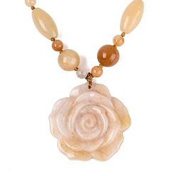 Topaz Jade Natural Topaz Jade Flower Pendant Necklaces, with Stainless Steel Clasps, Stainless Steel Color, 18.50 inch(47cm)~20.67 inch(52.5cm)