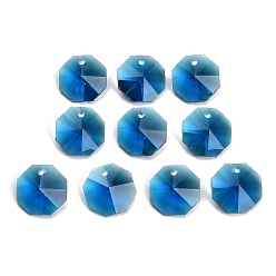 Marine Blue Glass Chandelier Pendants, Octagon Charm, Faceted, Marine Blue, 14x14x7.5mm, Hole: 1.4~1.6mm