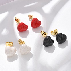 (52) Непрозрачная лаванда Латунь серьги, с эмалью, стойки покрытие, долговечный, без свинца и без кадмия, сердце, реальный 18 k позолоченный, разноцветные, 10x11 мм