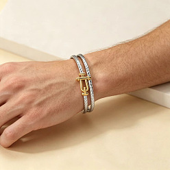 Others Duo Tone 304 Stainless Steel Hinged Cuff Bangles for Unisex, Golden & Stainless Steel Color, U Shape, Inner Diameter: 2.36 inch(6cm)