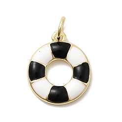 Черный Латунь эмаль подвески, кольцо для плавания, стойки покрытие, долговечный, без кадмия и без свинца, реальный 18 k позолоченный, с целью перехода в кольце, чёрные, 15x13x2 мм, отверстие : 3 мм