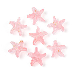 Pink Матовые стеклянные бусины, морская звезда, с золотой порошок, розовые, 15x16x8 мм, отверстие : 1 мм, Около 909 шт / 1000 г