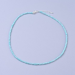 Amazonite Natural Amazonite Beaded Necklaces, with Brass Lobster Claw Clasps, Faceted Round Beads, 16.5 inch~16.7 inch(42~42.5cm)x3~3.5mm