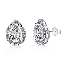 Серебро S925 серьги-гвоздики из стерлингового серебра с прозрачным кубическим цирконием, слеза, серебряные, 10 мм