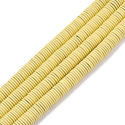 Бледно-Золотистый Окрашенного распылением немагнитных синтетических нитей гематита бусы, Heishi бусы, Плоский круглый / диск, бледно золотарник, 6x1 мм, отверстие : 0.8 мм, около 390~395 шт / нитка, 15.75 дюйм (40 см)