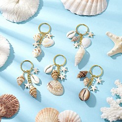 Golden Iron & Brass Keychain, with  Spiral Shell, Mixed Shapes, Golden, 85.5~99mm, 5pcs/set