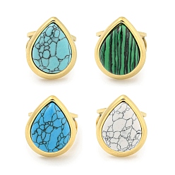 Смешанные камни Ионное покрытие (ip) 304 манжеты из нержавеющей стали с синтетическими драгоценными камнями, открытые кольца в форме слезы для женщин и мужчин, реальный 18 k позолоченный, 18.5x23.5 мм, внутренний диаметр: регулируемый.