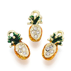 Золотистый Подвески из сплава со стразами, с эмалью, ананасовый шарм, без кадмия, без никеля и без свинца, золотой свет, золотые, 15.5~16x7.4x6.8 мм, отверстие : 1.6 мм