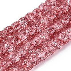 Индийский Красный Хрустящие прозрачные стеклянные бусины нити, баррель, Индийская красная, 8~8.5x5.5~6.5 мм, отверстие : 1.2~1.4 мм, около 61~64 шт / нитка, 14.96~15.75 дюйм (38~40 см)