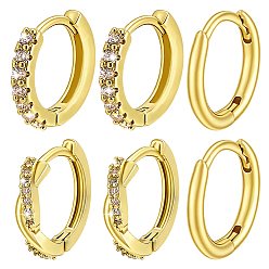 Golden 2Bags Brass Micro Pave Clear Cubic Zirconia Hoop Earrings, Ring, Golden, 11~12.5x12~14x2~2.5mm