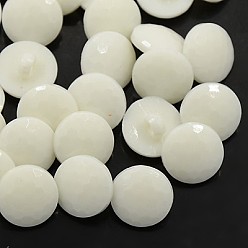 Белый Акриловые пуговицы с хвостовиком, пластиковые швейные пуговицы для дизайна костюма, 1-луночное, окрашенные, плоские круглые граненые, белые, 15x4 мм, отверстие : 2 мм